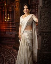 Radiant Actress Nabha Natesh in a Cream Embroidered Saree Temple Jewelry Photos 03