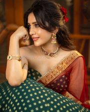 Radiant Actress Nabha Natesh in a Green Red Lehenga Choli Photos 01