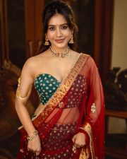 Radiant Actress Nabha Natesh in a Green Red Lehenga Choli Photos 05