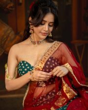 Radiant Actress Nabha Natesh in a Green Red Lehenga Choli Photos 07
