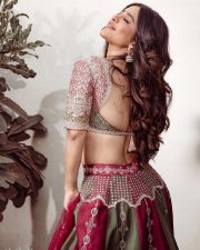 Radiant Beauty Nabha Natesh in a Designer Maroon Lehenga with a Backless Blouse Pictures 05