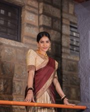 Radiant Nabha Natesh in a Traditional Maroon and Gold Half Saree Photos 07