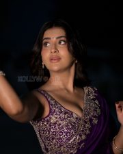 Resplendent Actress Rashi Singh in a Purple Gold Embroidered Saree Photos 01