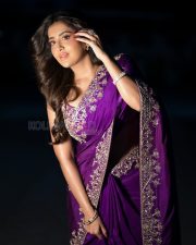Resplendent Actress Rashi Singh in a Purple Gold Embroidered Saree Photos 02