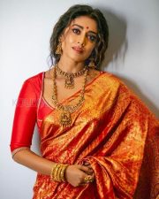 Resplendent Actress Shriya Saran in a Red Gold Banarasi Silk Saree and Antique Gold Jewelry Photos 07 Resplendent Actress Shriya Saran in a Red Gold Banarasi Silk Saree and Antique Gold Jewelry Photos 07