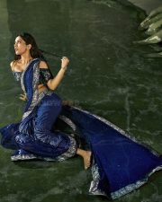 Sexy Beauty Nabha Natesh in a Deep Blue Saree with a Shimmering Silver Border Photos 04