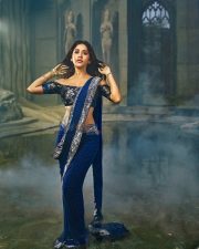 Sexy Beauty Nabha Natesh in a Deep Blue Saree with a Shimmering Silver Border Photos 08