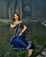 Sexy Beauty Nabha Natesh in a Deep Blue Saree with a Shimmering Silver Border Photos 09