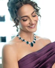 Sexy Hot Model Elli AvrRam in a Dark Purple Strapless Long Dress Photos 04