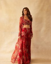 Sexy Mrunal Thakur in a Floral Embroidered Crop Top and Wide Legged Pants with a Sheer Overlay Photos 02