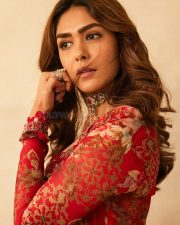 Sexy Mrunal Thakur in a Floral Embroidered Crop Top and Wide Legged Pants with a Sheer Overlay Photos 05