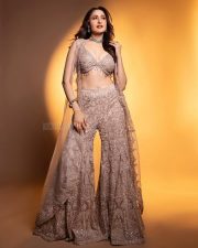 Sexy Pragya Jaiswal in a Shimmering Cream Bralette with a Palazzo and Shrug Photos 04