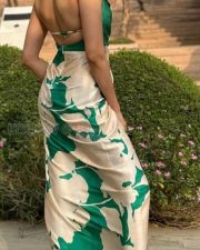 Sexy Pragya Jaiswal in an Emerald Green Satin Wrap Backless Dress Pictures 06