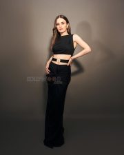 Sexy Radhika Madan in a Black Cold Shoulder Maxi Dress Photos 01