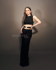 Sexy Radhika Madan in a Black Cold Shoulder Maxi Dress Photos 01