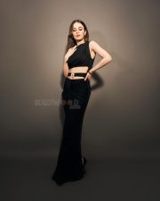 Sexy Radhika Madan in a Black Cold Shoulder Maxi Dress Photos 02
