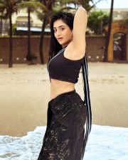 Sexy Rashi Singh Navel in Black Saree Beach Photos 01