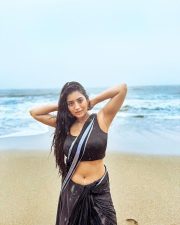 Sexy Rashi Singh Navel in Black Saree Beach Photos 03