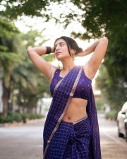 Sexy Rashi Singh Navel in a Blue Saree with Sleeveless Blouse Pictures 01