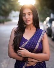 Sexy Rashi Singh Navel in a Blue Saree with Sleeveless Blouse Pictures 03