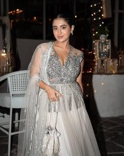 Sexy Rashi Singh in a Silver Embellished V Neck Lehenga Photos 01 Sexy Rashi Singh in a Silver Embellished V Neck Lehenga Photos 01