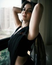 Sexy and Hot Elli Avram in a Black Saree with Sleeveless Blouse Pictures 01