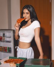 Sexy and Playful Nabha Natesh in a White Crop Top and Lounge Shorts Photos 03