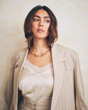 Sophisticated Mrunal Thakur Cleavage in a White Lace V Neck Cami and Beige Linen Blazer Photos 03 Sophisticated Mrunal Thakur Cleavage in a White Lace V Neck Cami and Beige Linen Blazer Photos 03