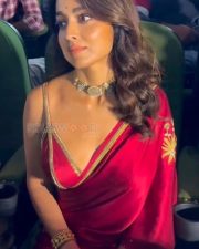 South Indian Beauty Shriya Saran in a Red Saree with Sleeveless Spaghetti Strap Blouse Pictures 03