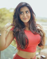 Striking Actress Rashi Singh in a Red Coral Crop Top And Button Skirt Photos 07
