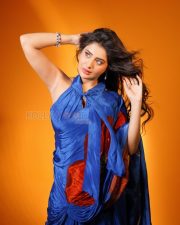 Striking Actress Rashi Singh in a Royal Blue Satin Saree Photos 01