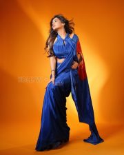 Striking Actress Rashi Singh in a Royal Blue Satin Saree Photos 03