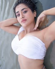 Stunning Kannada Heroine Rashi Singh in a White Strapless Blouse and Saree Pictures 01