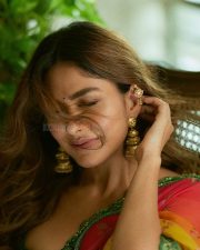 Stunning Mrunal Thakur in a Multicoloured Saree with a Green Blouse Pictures 01