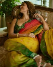 Stunning Mrunal Thakur in a Multicoloured Saree with a Green Blouse Pictures 03