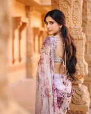 Stunning Nabha Natesh in a Lavender Floral Saree with a Short Sleeved Sequin Blouse Pictures 04