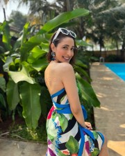 Stunning Pragya Jaiswal in a Printed Beachwear Dress Photos 01