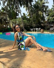 Stunning Pragya Jaiswal in a Printed Beachwear Dress Photos 02