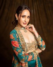 Stunning Pragya Jaiswal in a Traditional Floral Turquoise and Golden Lehenga Photos 01