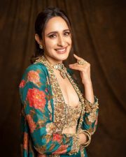 Stunning Pragya Jaiswal in a Traditional Floral Turquoise and Golden Lehenga Photos 04