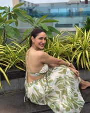 Stunning Pragya Jaiswal in a Tropical Backless Midi Dress Pictures 01