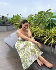 Stunning Pragya Jaiswal in a Tropical Backless Midi Dress Pictures 02