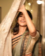 Stylish Beauty Nabha Natesh Navel Waist in a Glamorous Traditional Saree Pictures 03