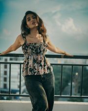 Telugu Actress Ananya Nagalla in a Printed Sleeveless Top with a Washed Out Black Jeans Photos 03