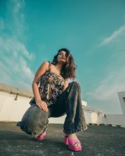 Telugu Actress Ananya Nagalla in a Printed Sleeveless Top with a Washed Out Black Jeans Photos 04