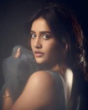 Tempting Nabha Natesh in a Blue and Gold Long Dress Photos 01