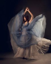 Tempting Nabha Natesh in a Blue and Gold Long Dress Photos 02