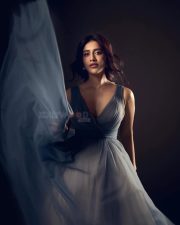 Tempting Nabha Natesh in a Blue and Gold Long Dress Photos 03