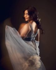 Tempting Nabha Natesh in a Blue and Gold Long Dress Photos 04