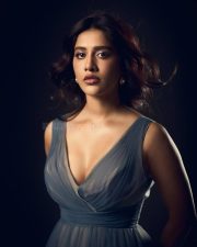 Tempting Nabha Natesh in a Blue and Gold Long Dress Photos 05